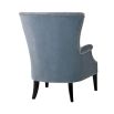 sky blue armchair with silver studding and black legs 