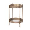 Textured, detailed gold circular side table with mirrored surface