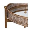 Textured, detailed gold circular side table with mirrored surface