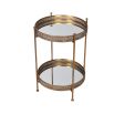 Textured, detailed gold circular side table with mirrored surface