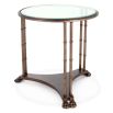 Side table with detailed brass frame and round glass top 