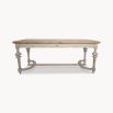 Rustic grey wash dining table with a small drawer and gorgeous silhouette