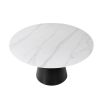 Chic, round, white marble surface dining table with plinth base