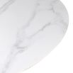 Chic, round, white marble surface dining table with plinth base