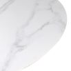 Chic, round, white marble surface dining table with plinth base