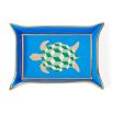 Blue porcelain tray with angled sides and turtle artwork