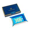 Blue porcelain tray with angled sides and turtle artwork