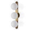 Brass wall lamp with three circular opal globes