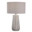 Fluted stone-ivory and taupe glazed lamp with grey shade