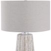 Fluted stone-ivory and taupe glazed lamp with grey shade