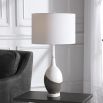 Black and white table lamp with gold detailing