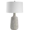 Mottled grey and off-white matte glazed lamp