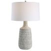 Mottled grey and off-white matte glazed lamp