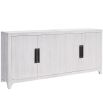 Weathered grey wooden sideboard with sleek metal hardware