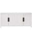 Weathered grey wooden sideboard with sleek metal hardware