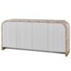 Sideboard with white ridged doors and curved frame