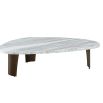 White marble coffee table with brown legs