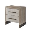 Sophisticated taupe linen bedside table with oak exterior