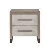 Sophisticated taupe linen bedside table with oak exterior