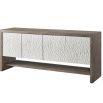Wooden sideboard with cream geometric detailed front 