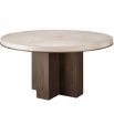 Round cream dining table with wooden base