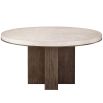Round cream dining table with wooden base