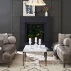 Rectangular table with marble top and black legs