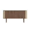 A luxurious natural brown oak and cane 3-door cabinet with rattan detailing