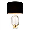 Glistening clear crystal glass table lamp with black suede shade on gold base