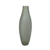 Tall grey glass vase with slight ribbed effect 