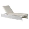 Cream outdoor lounger with foam seat and plastic base