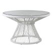 White rattan dining table with glass top