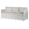 Cream 3 seater outdoor sofa with plastic base