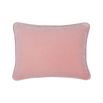 A velvet blush coloured rectangular cushion 