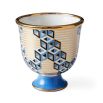 Enchanting cubist design bowl with blue, indigo and gold tones