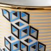 Enchanting cubist design bowl with blue, indigo and gold tones