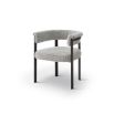 Elegant boucle upholstered dining chair in grey with black frame