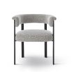 Elegant boucle upholstered dining chair in grey with black frame