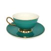 Glossy blue chic teacup and saucer with gold rims