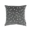 A gorgeous cushion with a grey velvet and satin finish complete with fabulous fringing and an embroidered pattern