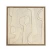 Abstract cream coloured artwork in brown wood frame 
