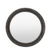 Black washed round mirror with intricate etching