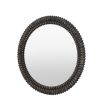 Black washed round mirror with intricate etching