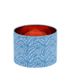 Dreamy blue lampshade with repeated leaf pattern and copper interior