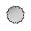 Wooden mirror encircled with effervescent dome-shaped spheres of varying sizes