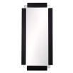 Carved ebony mango wood blocks cradle a rounded corner, inset mirror