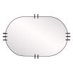 Gently rounded mirror framed in a thin band of bronze iron metal with prongs