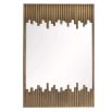 Rectangular mirror fashioned with staggered channels of textured antique brass clad