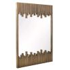 Rectangular mirror fashioned with staggered channels of textured antique brass clad