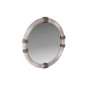 Lime-washed wooden mirror punctuated with bands of bronzed brass